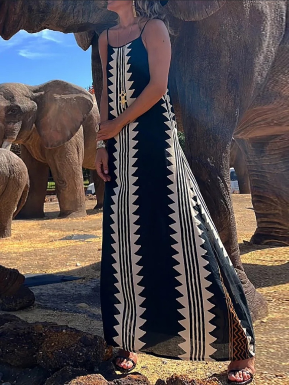Black & White Tribal Print Spaghetti Strap Sundress